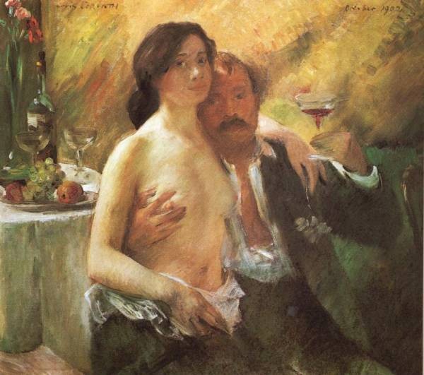Self portrait with his Wife and a Glass of Champagne